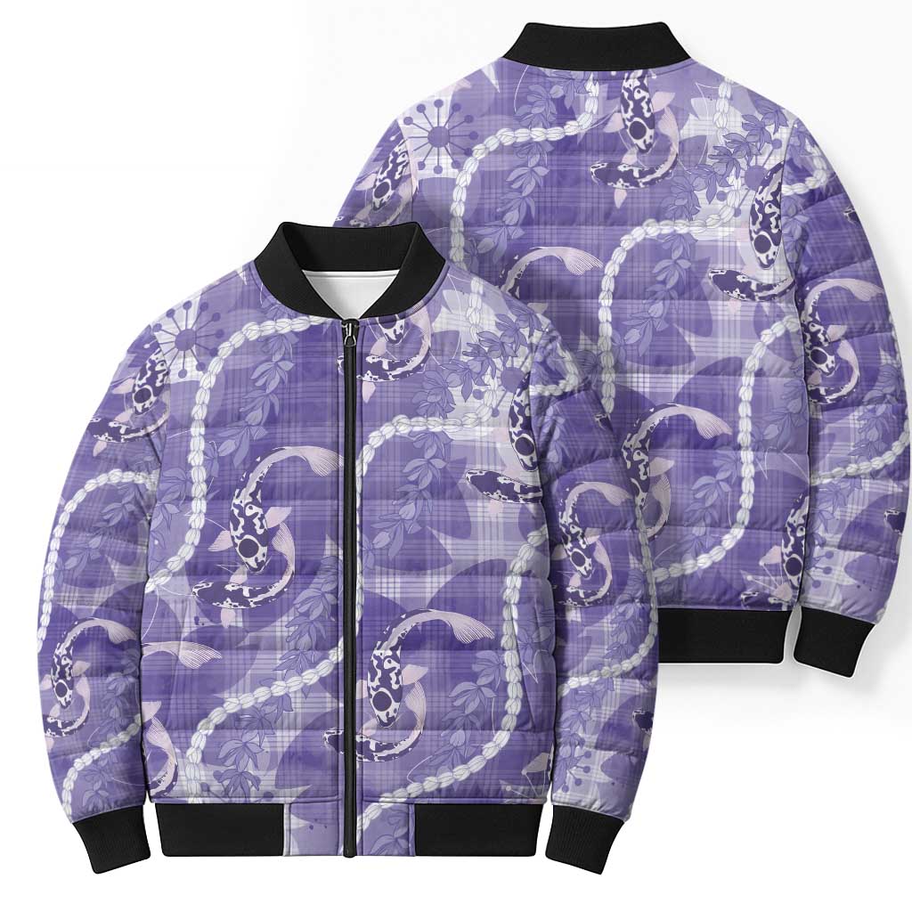Japanese Koi Fish Bomber Puffer Jacket Purple Wagara Palaka Honohono Pikake Lei LT9 - Polynesian Pride