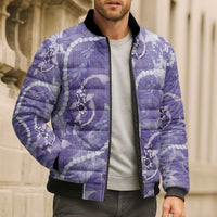Japanese Koi Fish Bomber Puffer Jacket Purple Wagara Palaka Honohono Pikake Lei LT9 - Polynesian Pride