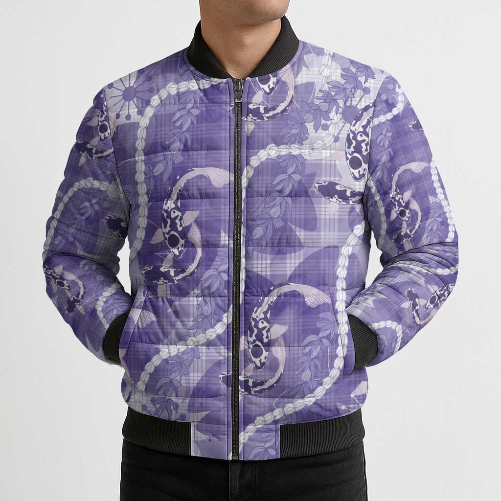 Japanese Koi Fish Bomber Puffer Jacket Purple Wagara Palaka Honohono Pikake Lei LT9 - Polynesian Pride