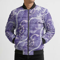 Japanese Koi Fish Bomber Puffer Jacket Purple Wagara Palaka Honohono Pikake Lei LT9 - Polynesian Pride