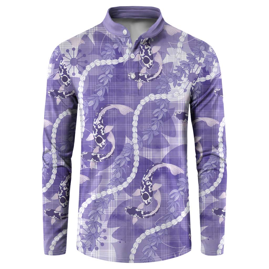 Japanese Koi Fish Button Sweatshirt Purple Wagara Palaka Honohono Pikake Lei
