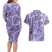 Japanese Koi Fish Couples Matching Long Sleeve Bodycon Dress and Hawaiian Shirt Purple Wagara Palaka Honohono Pikake Lei LT9 - Polynesian Pride