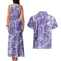 Japanese Koi Fish Couples Matching Tank Maxi Dress and Hawaiian Shirt Purple Wagara Palaka Honohono Pikake Lei LT9 - Polynesian Pride