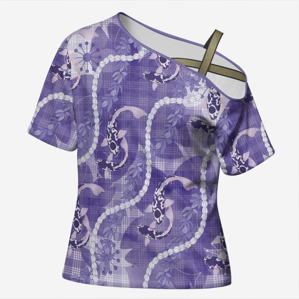 Japanese Koi Fish Cross Shoulder Shirt Purple Wagara Palaka Honohono Pikake Lei LT9 Female Purple - Polynesian Pride