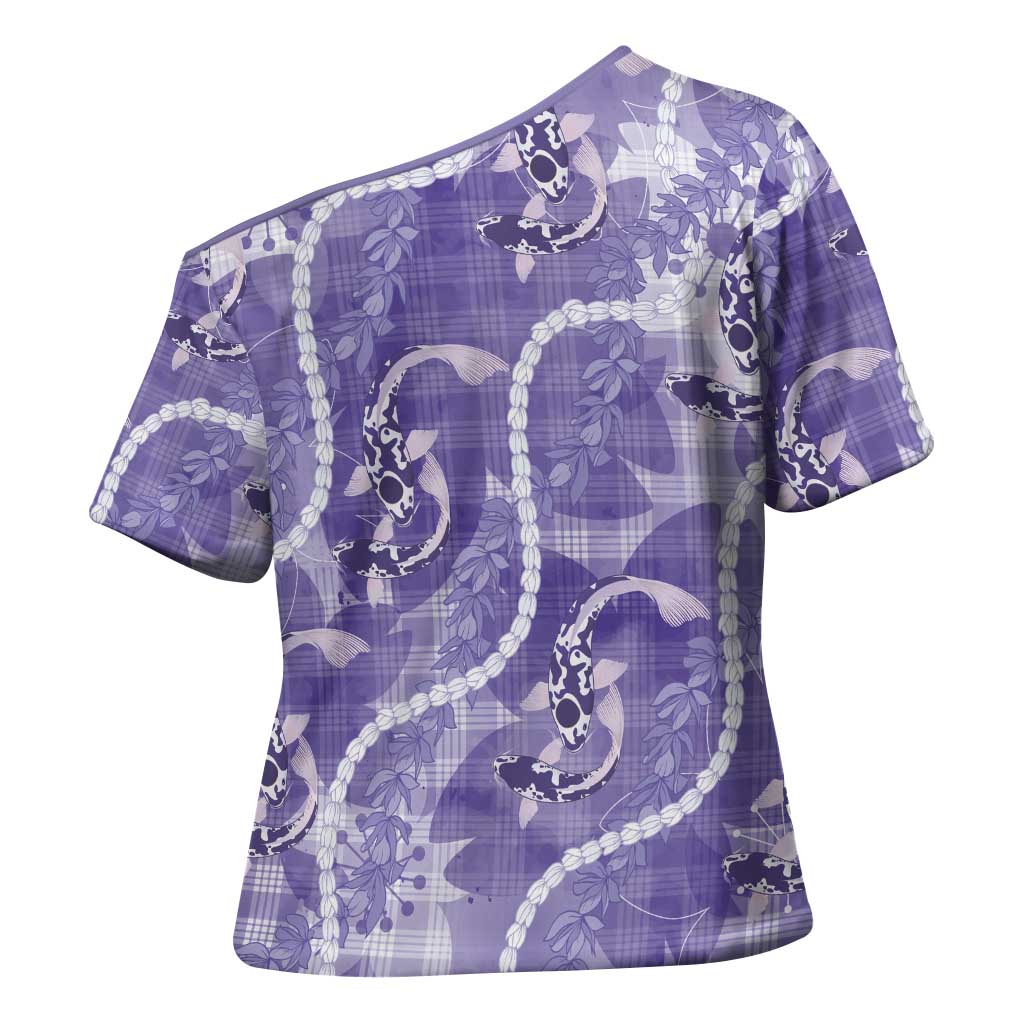 Japanese Koi Fish Cross Shoulder Shirt Purple Wagara Palaka Honohono Pikake Lei LT9 - Polynesian Pride