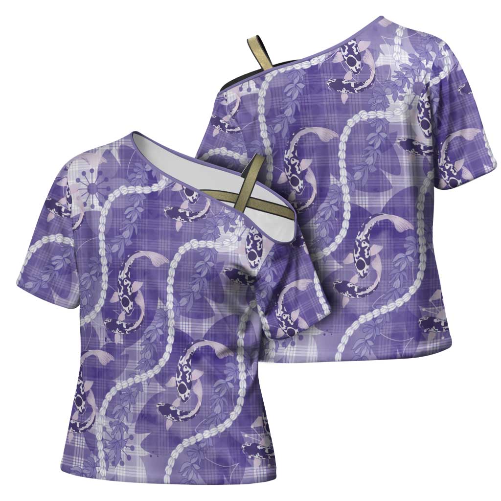 Japanese Koi Fish Cross Shoulder Shirt Purple Wagara Palaka Honohono Pikake Lei LT9 - Polynesian Pride