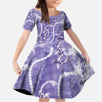 Japanese Koi Fish Family Matching Mermaid Dress and Hawaiian Shirt Purple Wagara Palaka Honohono Pikake Lei LT9 Daughter's Dress Purple - Polynesian Pride