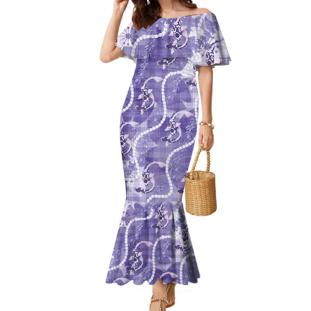 Japanese Koi Fish Family Matching Mermaid Dress and Hawaiian Shirt Purple Wagara Palaka Honohono Pikake Lei LT9 Mom's Dress Purple - Polynesian Pride