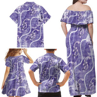 Japanese Koi Fish Family Matching Off Shoulder Maxi Dress and Hawaiian Shirt Purple Wagara Palaka Honohono Pikake Lei LT9 - Polynesian Pride