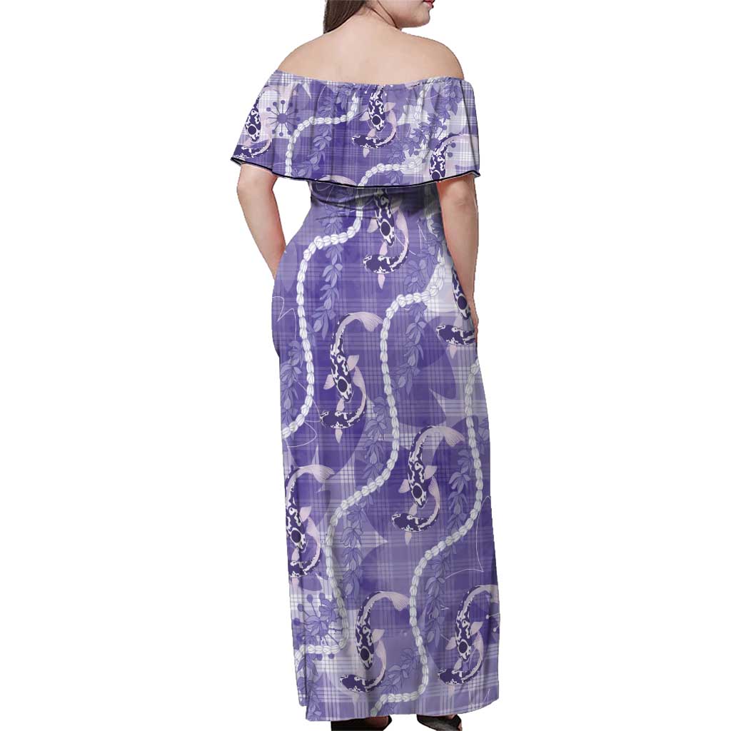 Japanese Koi Fish Family Matching Off Shoulder Maxi Dress and Hawaiian Shirt Purple Wagara Palaka Honohono Pikake Lei LT9 - Polynesian Pride