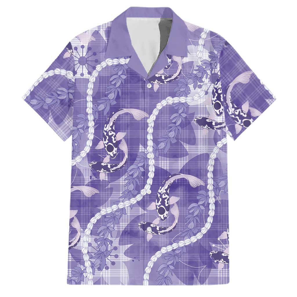 Japanese Koi Fish Family Matching Puletasi and Hawaiian Shirt Purple Wagara Palaka Honohono Pikake Lei LT9 Dad's Shirt - Short Sleeve Purple - Polynesian Pride