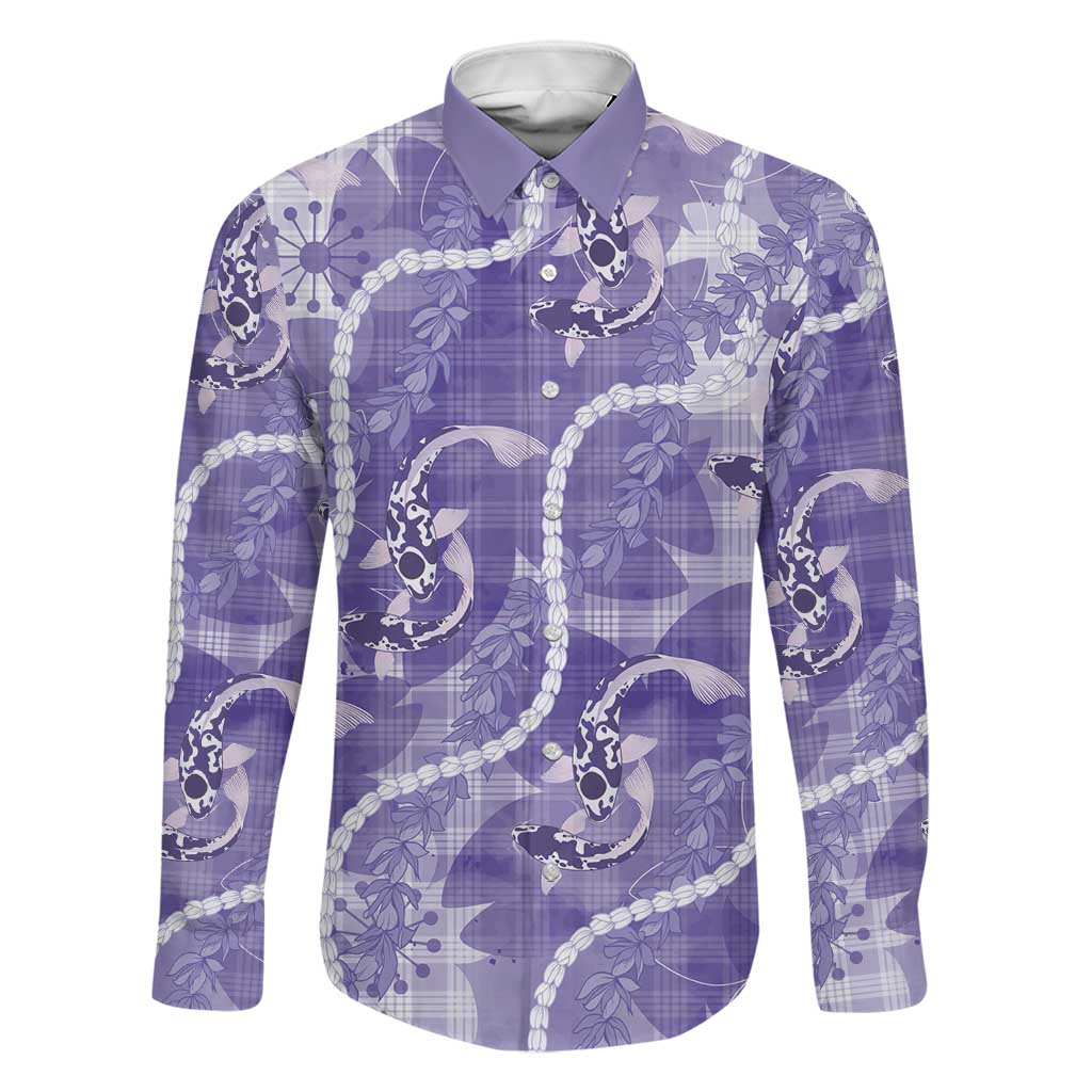 Japanese Koi Fish Family Matching Puletasi and Hawaiian Shirt Purple Wagara Palaka Honohono Pikake Lei LT9 Dad's Shirt - Long Sleeve Purple - Polynesian Pride