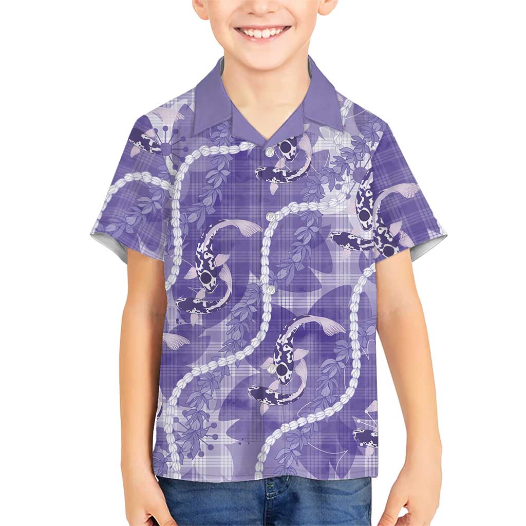 Japanese Koi Fish Family Matching Short Sleeve Bodycon Dress and Hawaiian Shirt Purple Wagara Palaka Honohono Pikake Lei LT9 Son's Shirt Purple - Polynesian Pride