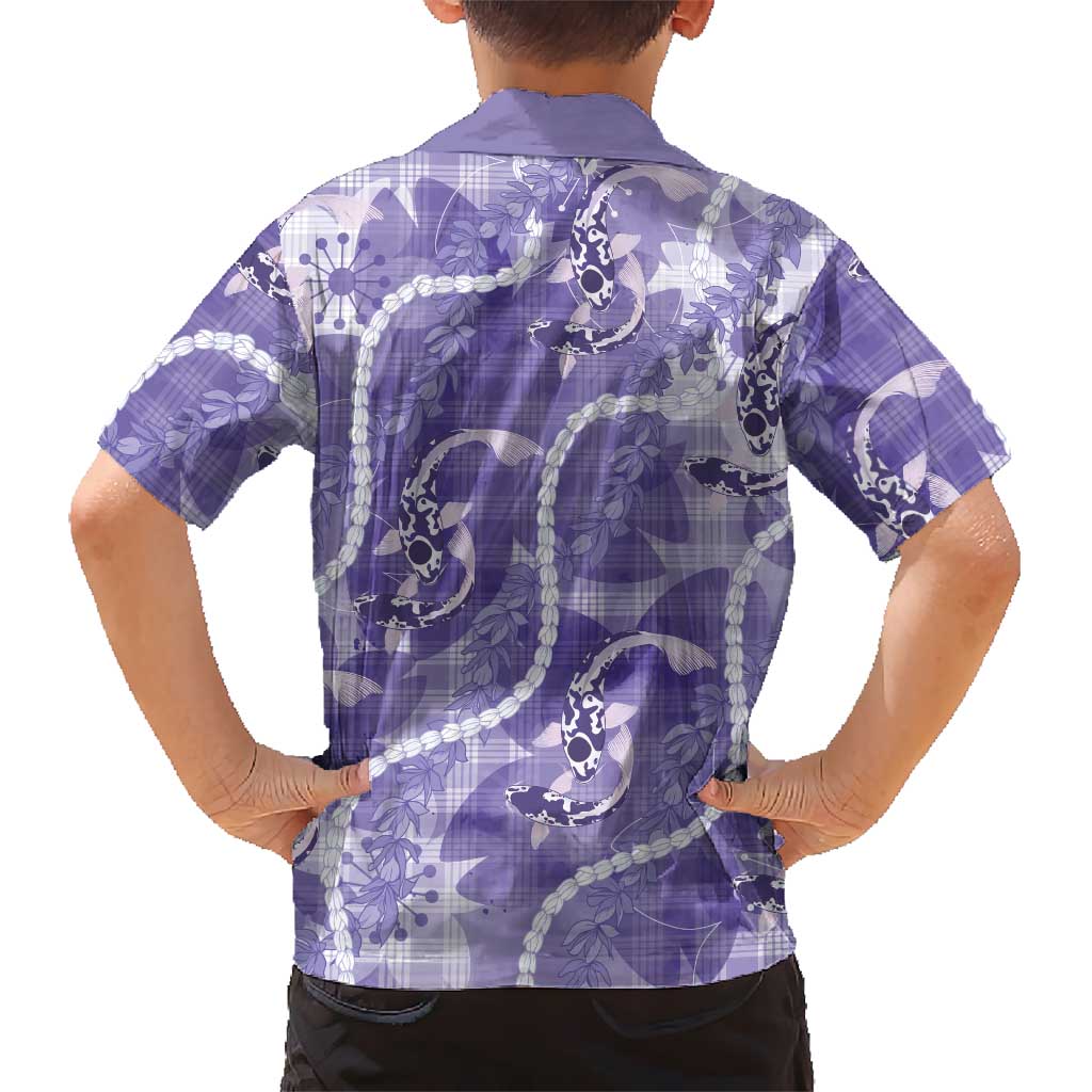 Japanese Koi Fish Family Matching Summer Maxi Dress and Hawaiian Shirt Purple Wagara Palaka Honohono Pikake Lei LT9 - Polynesian Pride