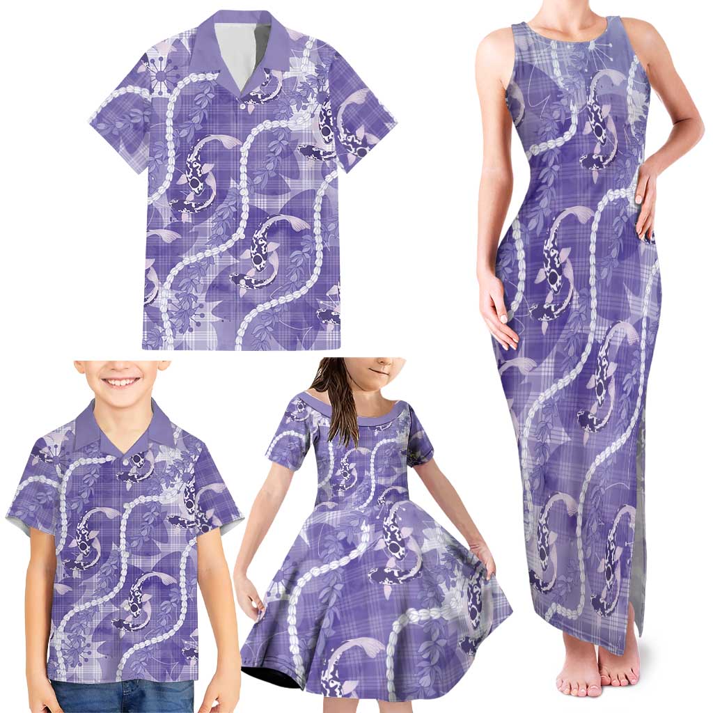 Japanese Koi Fish Family Matching Tank Maxi Dress and Hawaiian Shirt Purple Wagara Palaka Honohono Pikake Lei LT9 - Polynesian Pride