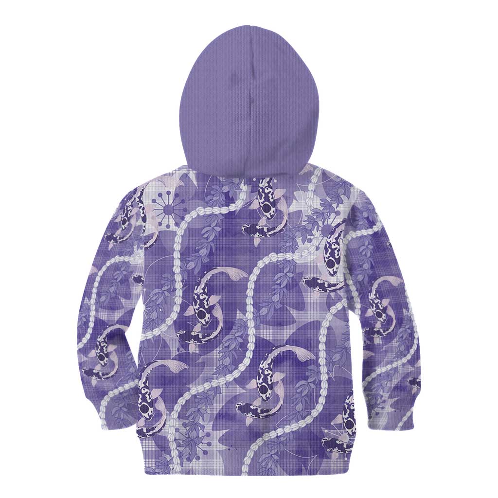 Japanese Koi Fish Kid Hoodie Purple Wagara Palaka Honohono Pikake Lei LT9 - Polynesian Pride