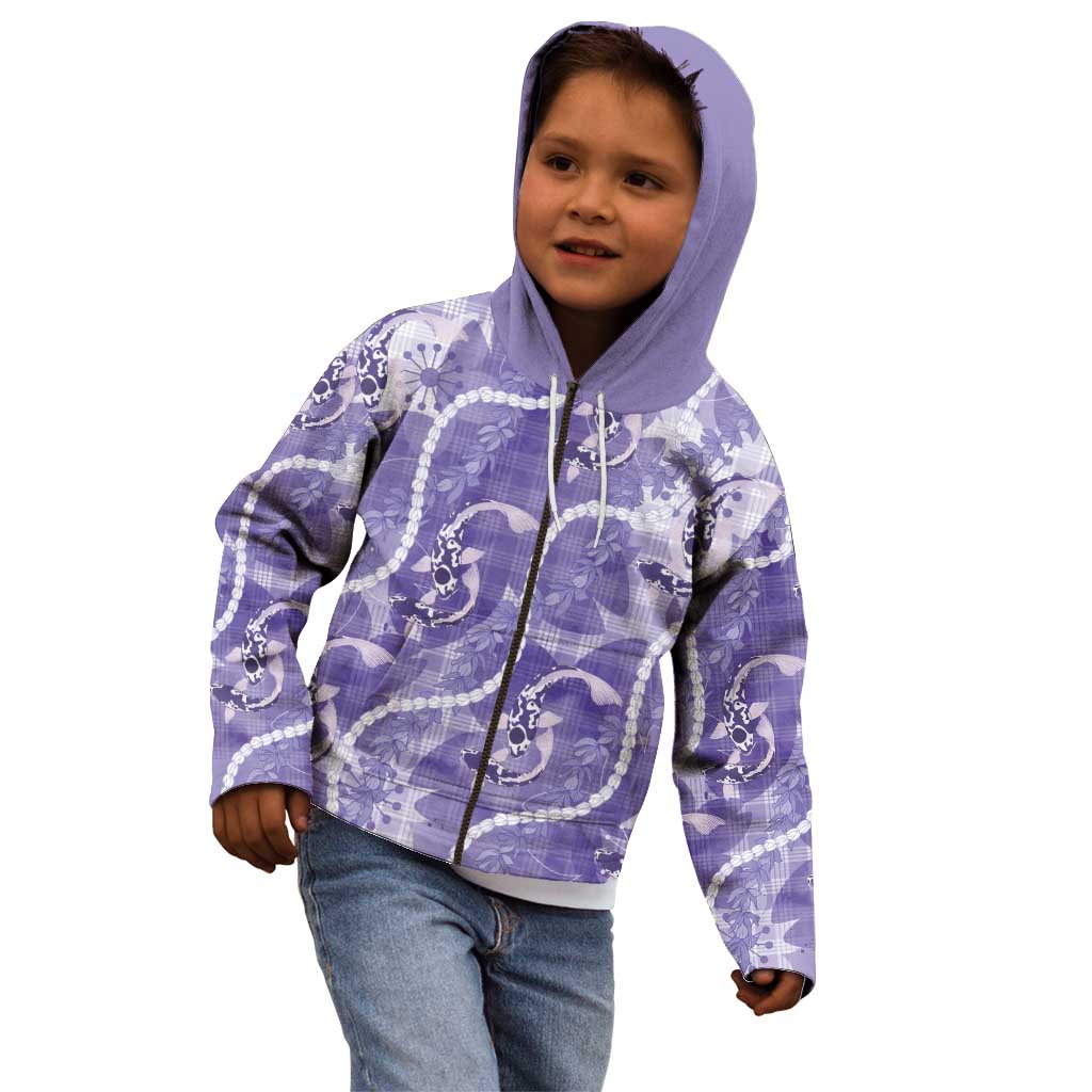 Japanese Koi Fish Kid Hoodie Purple Wagara Palaka Honohono Pikake Lei LT9 - Polynesian Pride