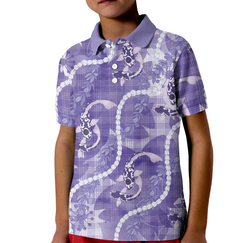 Japanese Koi Fish Kid Polo Shirt Purple Wagara Palaka Honohono Pikake Lei LT9 Kid Purple - Polynesian Pride
