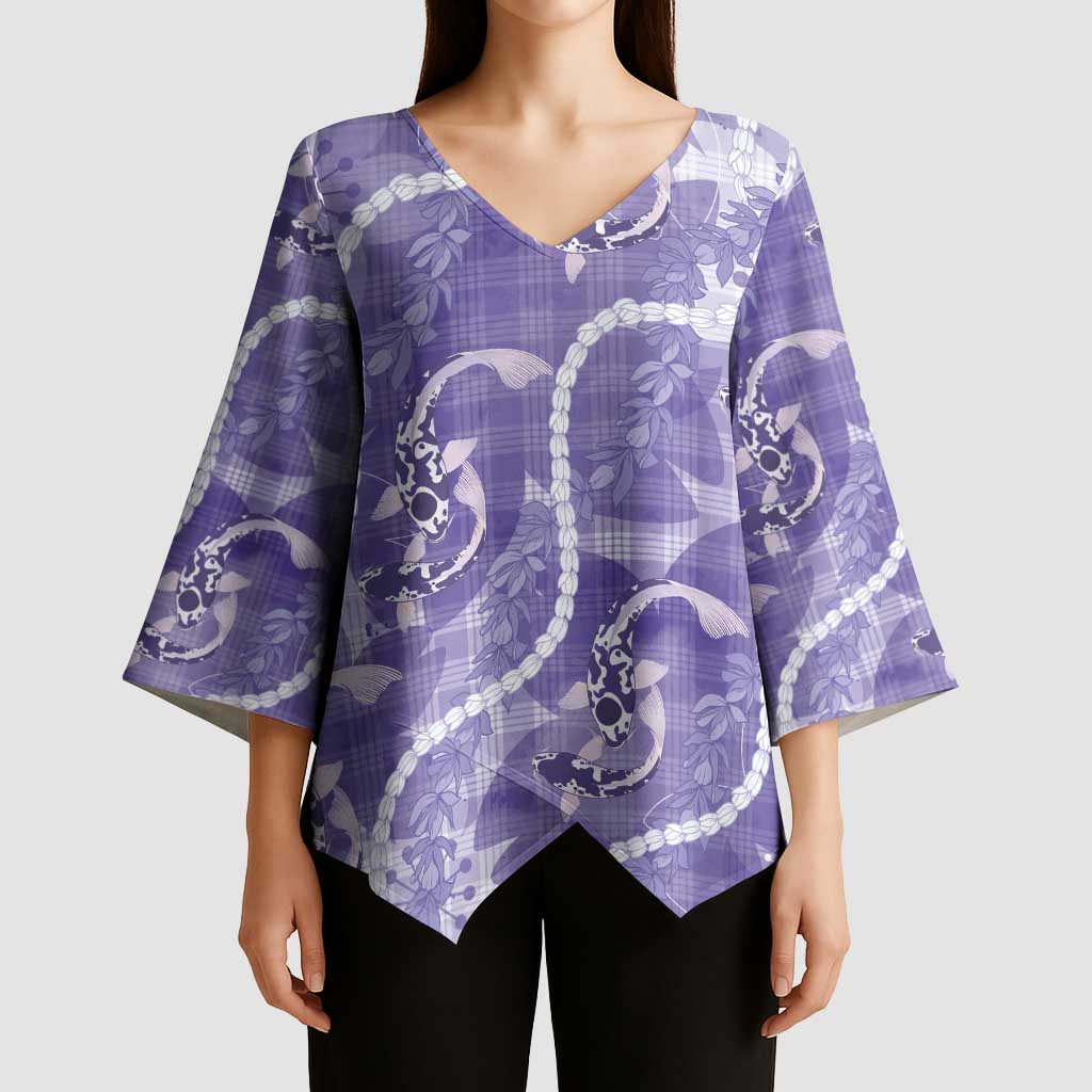 Japanese Koi Fish Kimono Sleeve Blouse Purple Wagara Palaka Honohono Pikake Lei LT9 - Polynesian Pride