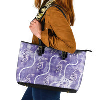 Japanese Koi Fish Leather Tote Bag Purple Wagara Palaka Honohono Pikake Lei LT9 Purple - Polynesian Pride