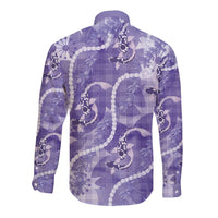 Japanese Koi Fish Long Sleeve Button Shirt Purple Wagara Palaka Honohono Pikake Lei