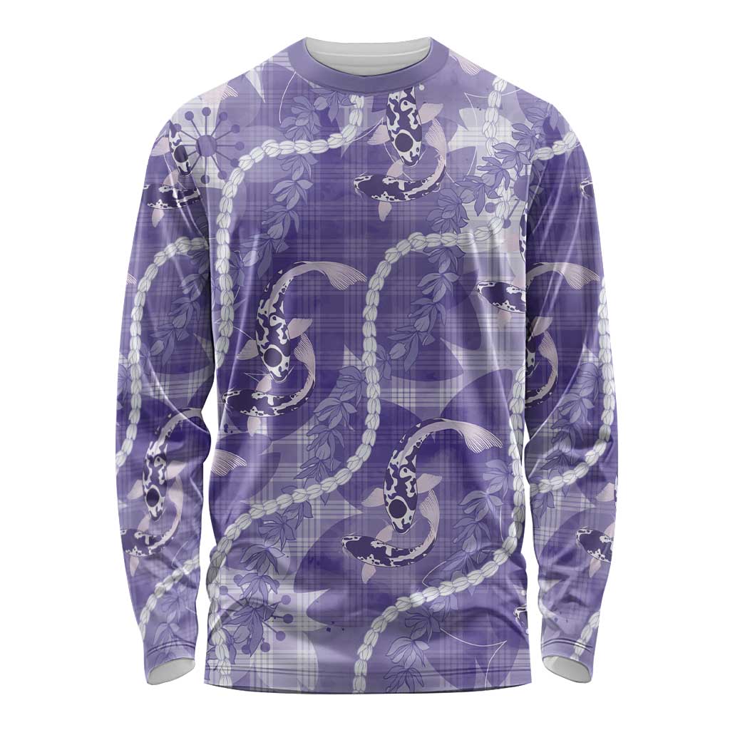 Japanese Koi Fish Long Sleeve Shirt Purple Wagara Palaka Honohono Pikake Lei LT9 Unisex Purple - Polynesian Pride