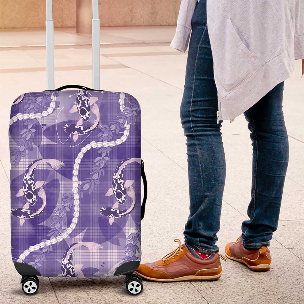 Japanese Koi Fish Luggage Cover Purple Wagara Palaka Honohono Pikake Lei LT9 Purple - Polynesian Pride
