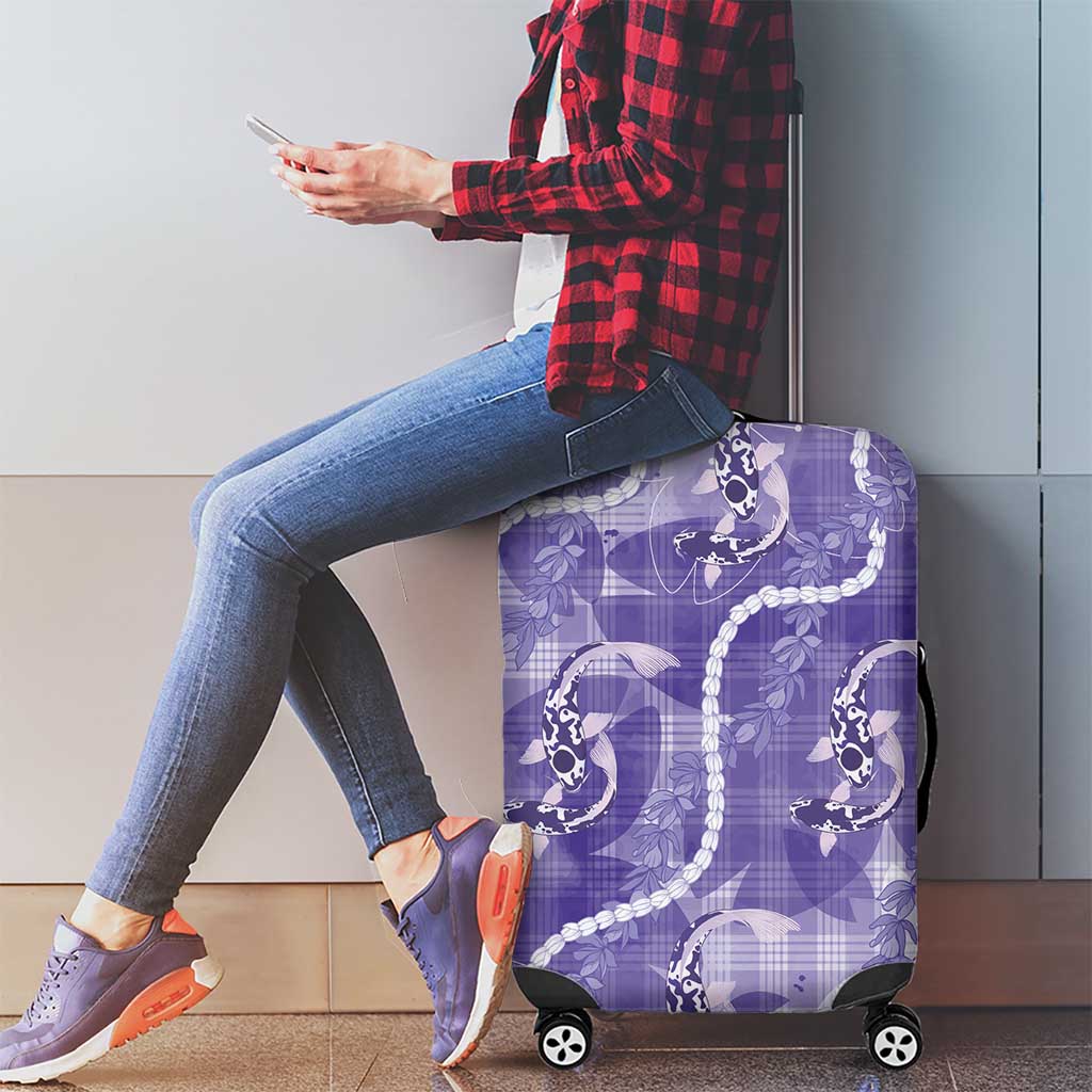 Japanese Koi Fish Luggage Cover Purple Wagara Palaka Honohono Pikake Lei LT9 - Polynesian Pride
