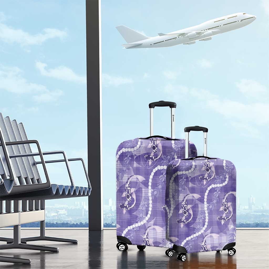 Japanese Koi Fish Luggage Cover Purple Wagara Palaka Honohono Pikake Lei LT9 - Polynesian Pride