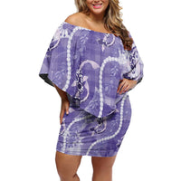 Japanese Koi Fish Off Shoulder Short Dress Purple Wagara Palaka Honohono Pikake Lei LT9 Women Purple - Polynesian Pride