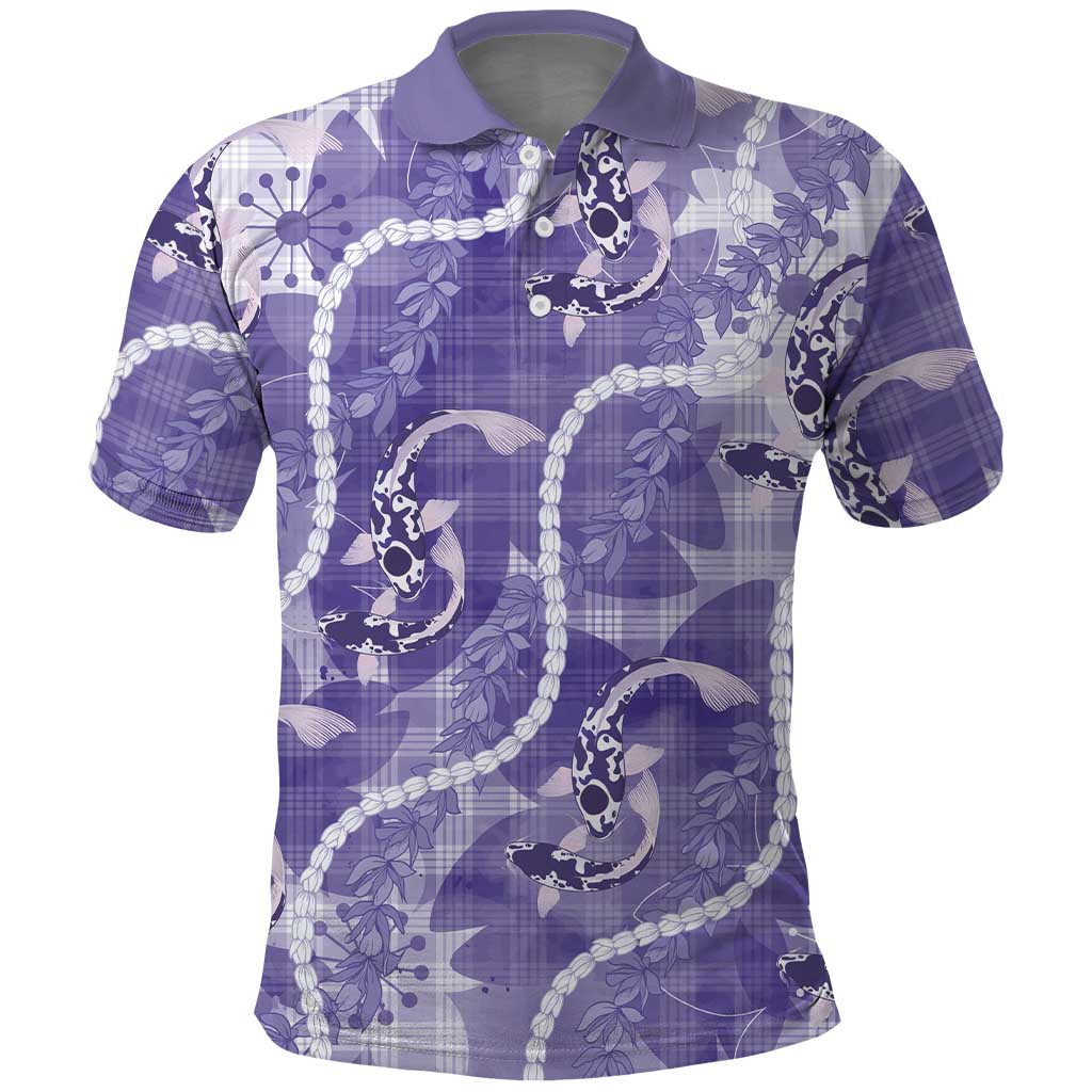 Japanese Koi Fish Polo Shirt Purple Wagara Palaka Honohono Pikake Lei LT9 Purple - Polynesian Pride