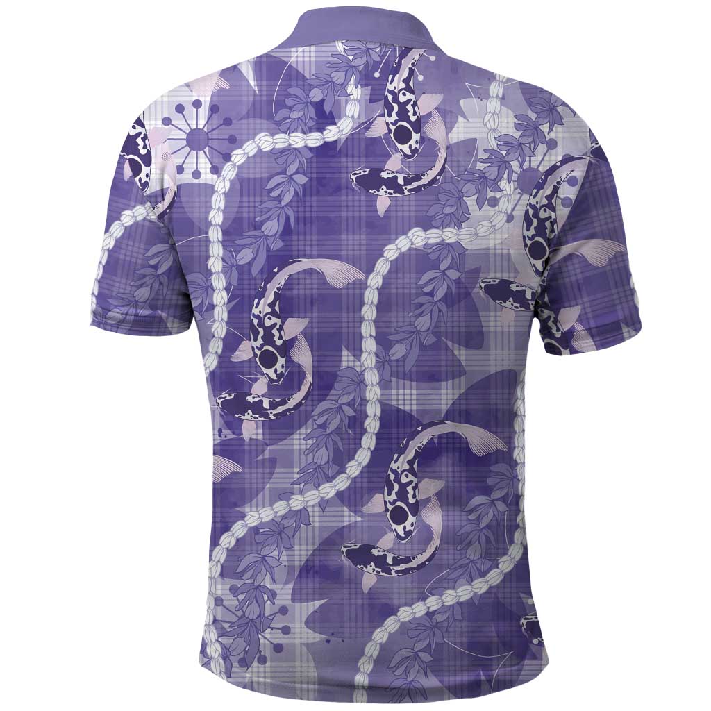 Japanese Koi Fish Polo Shirt Purple Wagara Palaka Honohono Pikake Lei LT9 - Polynesian Pride