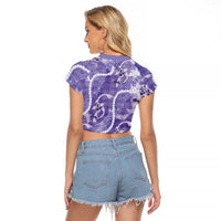 Japanese Koi Fish Raglan Cropped T Shirt Purple Wagara Palaka Honohono Pikake Lei LT9 - Polynesian Pride