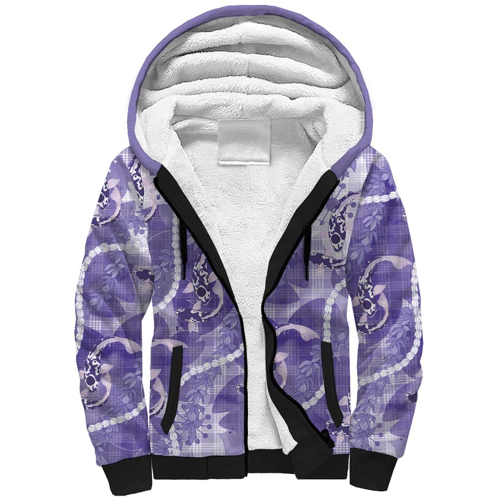 Japanese Koi Fish Sherpa Hoodie Purple Wagara Palaka Honohono Pikake Lei LT9 Unisex Purple - Polynesian Pride