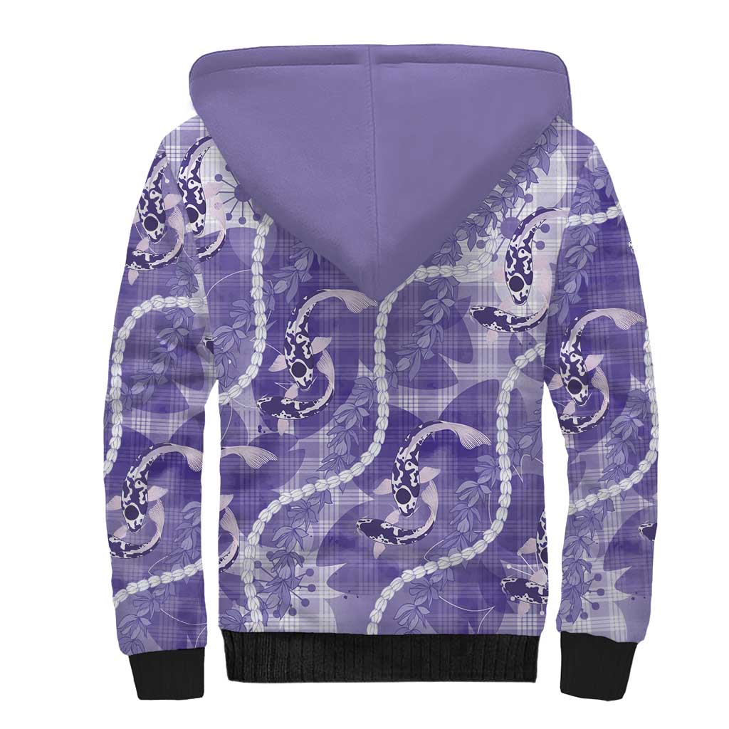Japanese Koi Fish Sherpa Hoodie Purple Wagara Palaka Honohono Pikake Lei LT9 - Polynesian Pride
