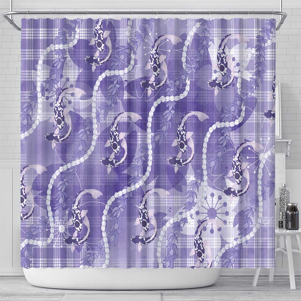 Japanese Koi Fish Shower Curtain Purple Wagara Palaka Honohono Pikake Lei LT9 - Polynesian Pride