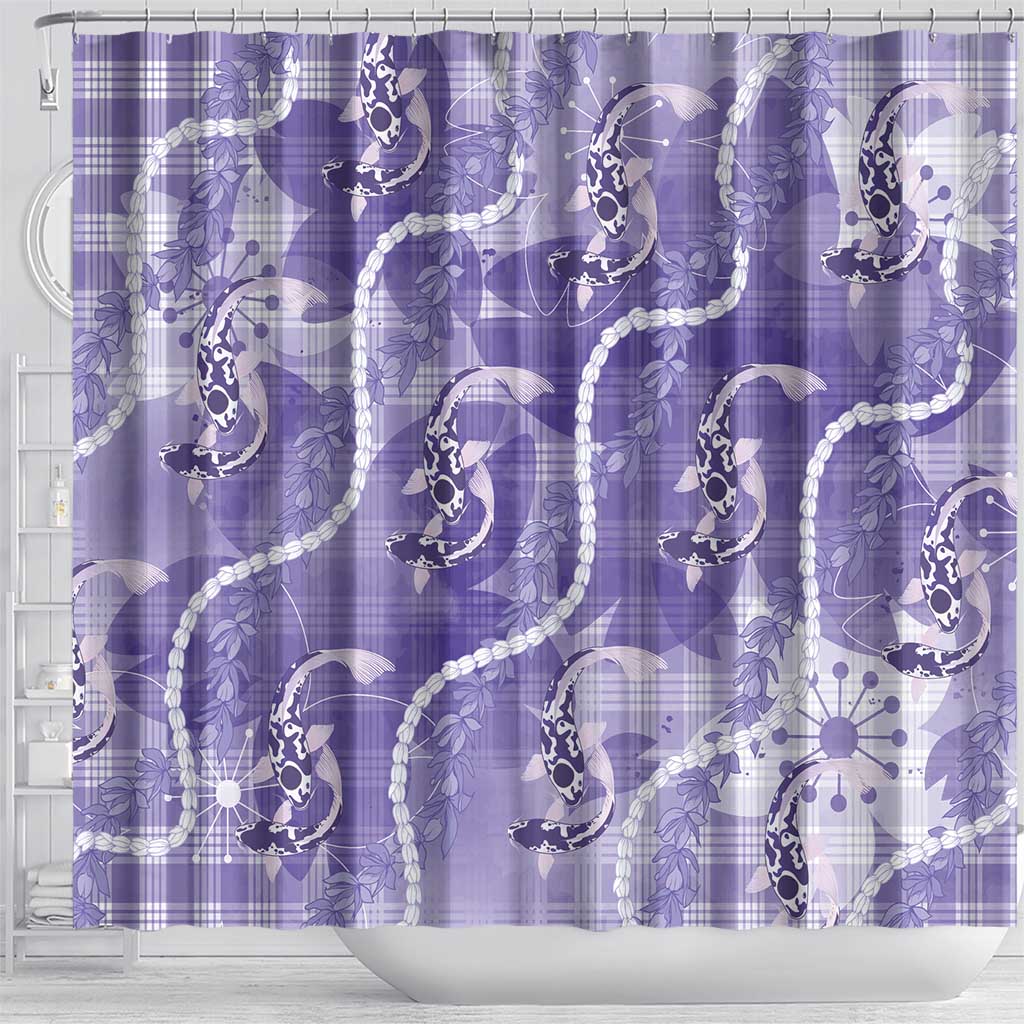 Japanese Koi Fish Shower Curtain Purple Wagara Palaka Honohono Pikake Lei LT9 - Polynesian Pride