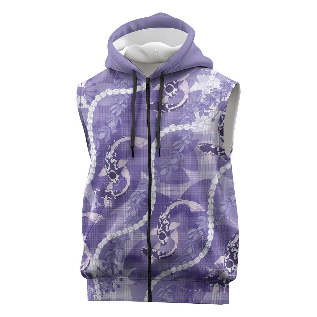 Japanese Koi Fish Sleeveless Zip Hoodie Purple Wagara Palaka Honohono Pikake Lei LT9 Purple - Polynesian Pride