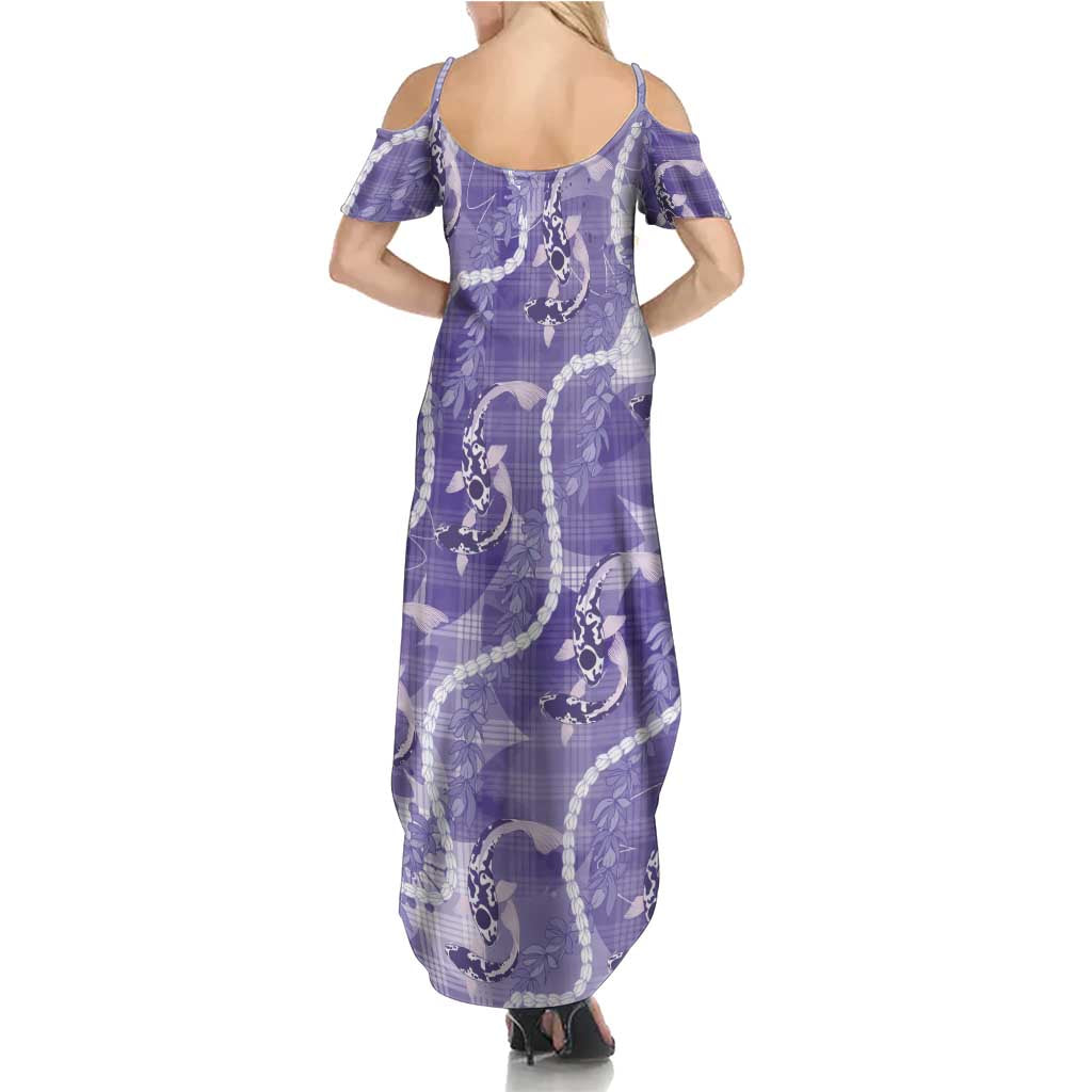 Japanese Koi Fish Summer Maxi Dress Purple Wagara Palaka Honohono Pikake Lei LT9 - Polynesian Pride