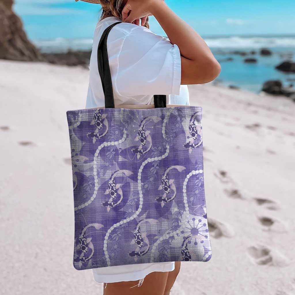 Japanese Koi Fish Tote Bag Purple Wagara Palaka Honohono Pikake Lei