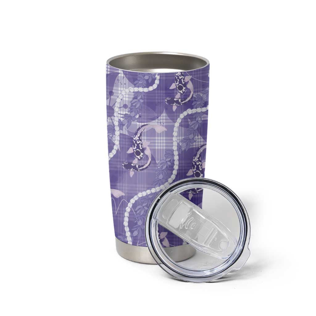 Japanese Koi Fish Tumbler Cup Purple Wagara Palaka Honohono Pikake Lei LT9 - Polynesian Pride