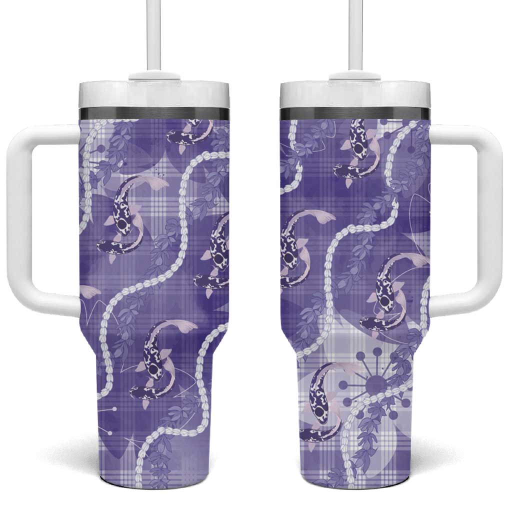 Japanese Koi Fish Tumbler With Handle Purple Wagara Palaka Honohono Pikake Lei LT9 One Size: 40 oz Purple - Polynesian Pride