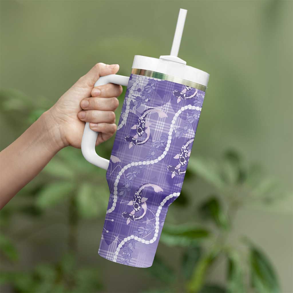 Japanese Koi Fish Tumbler With Handle Purple Wagara Palaka Honohono Pikake Lei LT9 - Polynesian Pride
