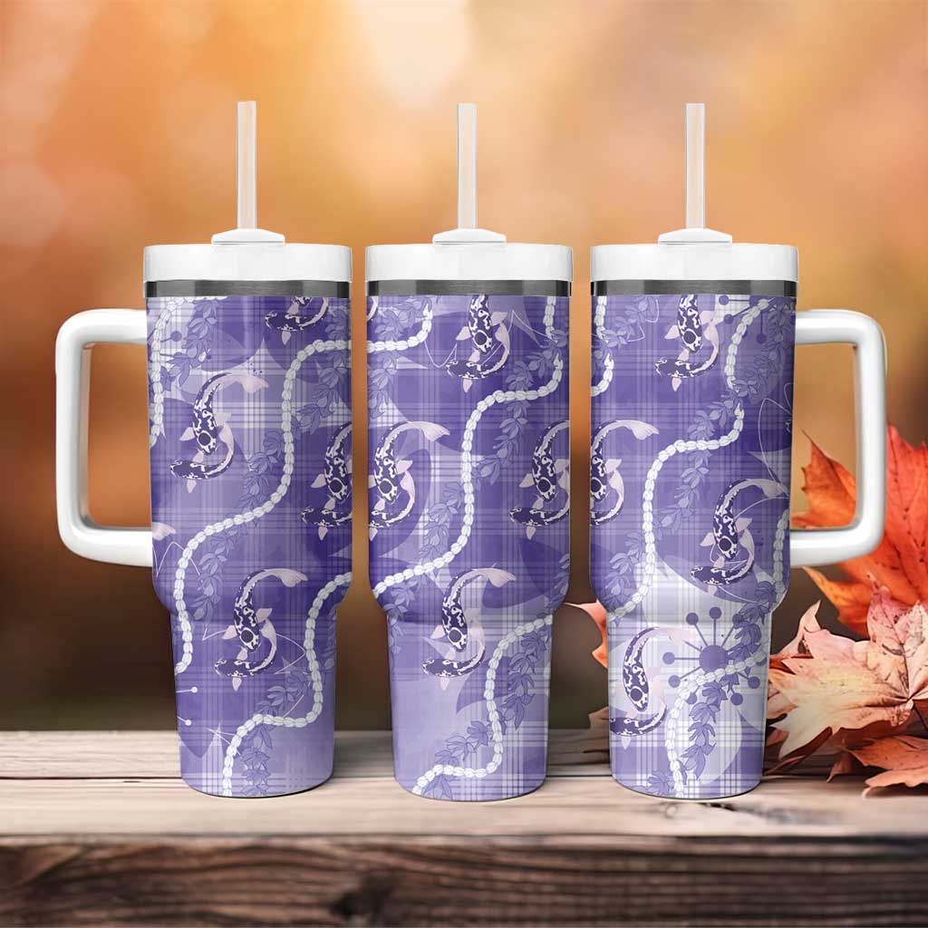 Japanese Koi Fish Tumbler With Handle Purple Wagara Palaka Honohono Pikake Lei LT9 - Polynesian Pride