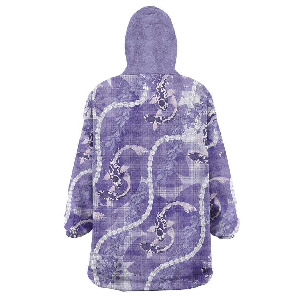 Japanese Koi Fish Wearable Blanket Hoodie Purple Wagara Palaka Honohono Pikake Lei LT9 - Polynesian Pride