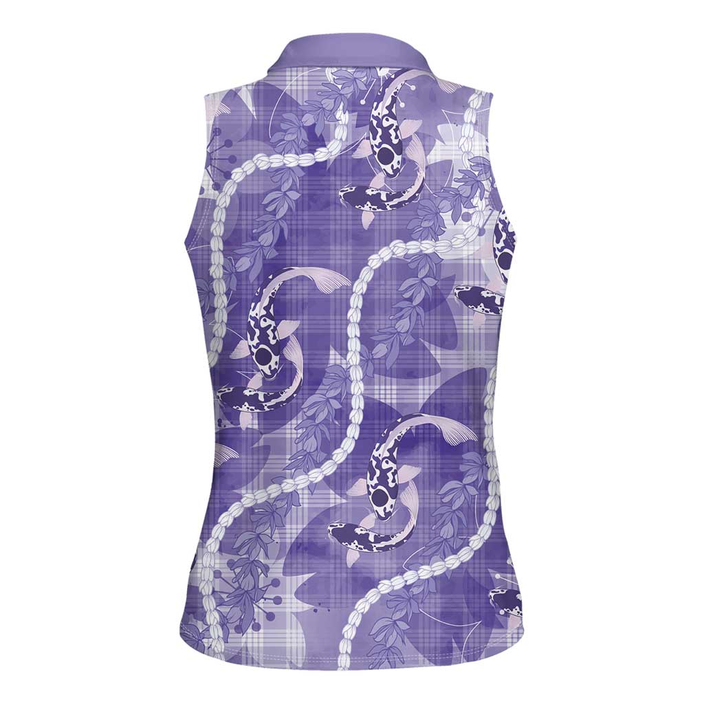 Japanese Koi Fish Women Sleeveless Polo Shirt Purple Wagara Palaka Honohono Pikake Lei LT9 - Polynesian Pride