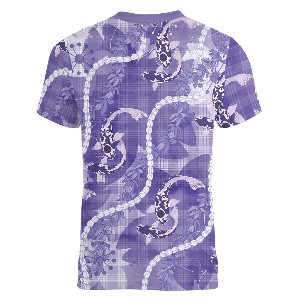 Japanese Koi Fish Women V-Neck T-Shirt Purple Wagara Palaka Honohono Pikake Lei LT9 - Polynesian Pride