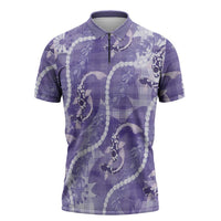 Japanese Koi Fish Zipper Polo Shirt Purple Wagara Palaka Honohono Pikake Lei LT9 Purple - Polynesian Pride