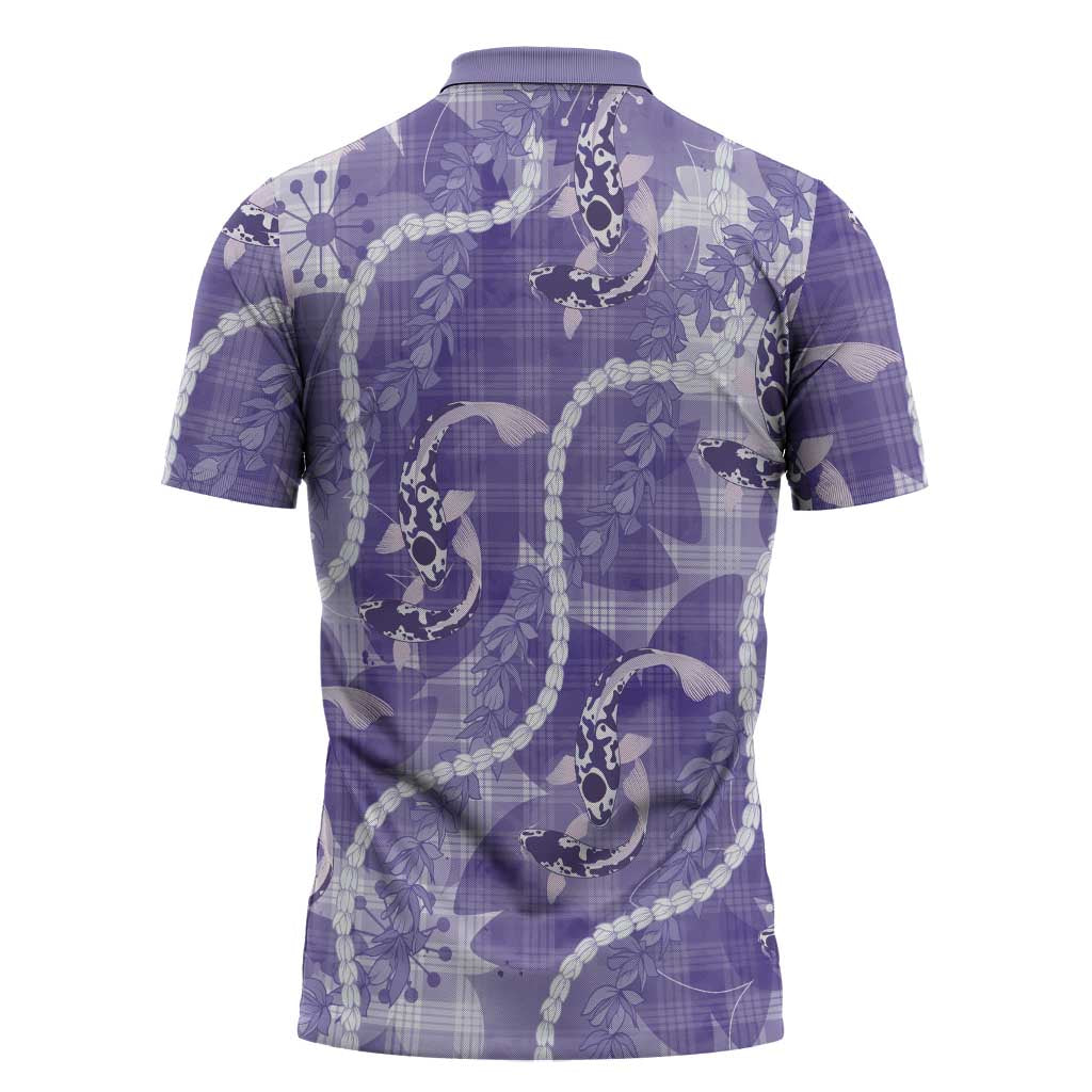 Japanese Koi Fish Zipper Polo Shirt Purple Wagara Palaka Honohono Pikake Lei LT9 - Polynesian Pride