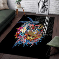 Personalized Japanese Koi Fish Ramen Area Rug Aloha Shark Kakau Pattern